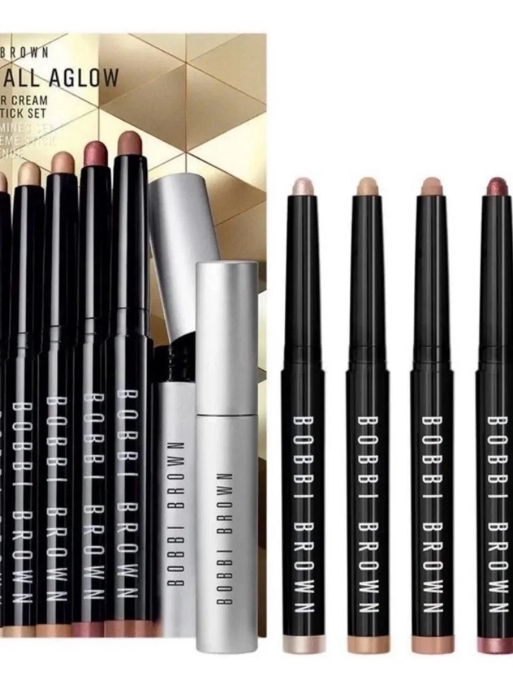 NIB BOBBI BROWN Eyes All Aglow 5 Eyeshadow Sticks + Mascara, 6 full size items!